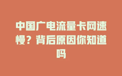中国广电流量卡网速慢？背后原因你知道吗
