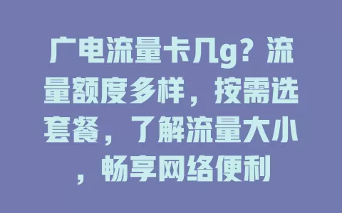 广电流量卡几g？流量额度多样，按需选套餐，了解流量大小，畅享网络便利