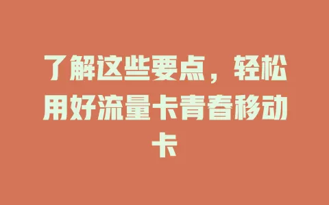 了解这些要点，轻松用好流量卡青春移动卡