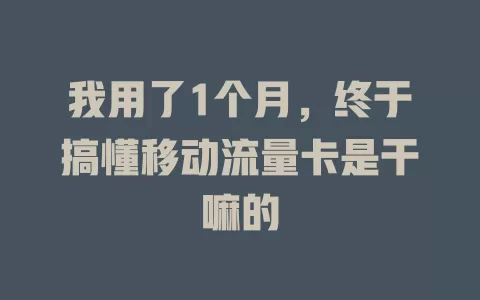 我用了1个月，终于搞懂移动流量卡是干嘛的