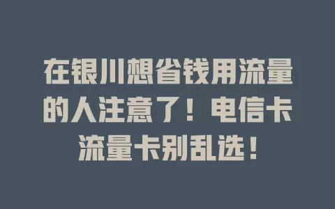 在银川想省钱用流量的人注意了！电信卡流量卡别乱选！