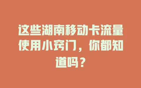 这些湖南移动卡流量使用小窍门，你都知道吗？