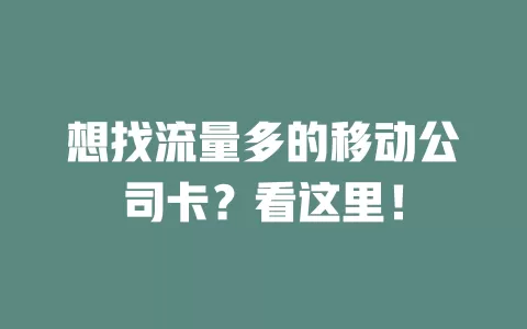 想找流量多的移动公司卡？看这里！