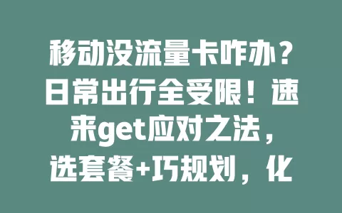 移动没流量卡咋办？日常出行全受限！速来get应对之法，选套餐+巧规划，化解流量危机，畅享数字精彩