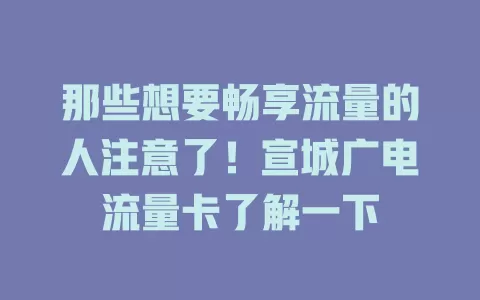 那些想要畅享流量的人注意了！宣城广电流量卡了解一下