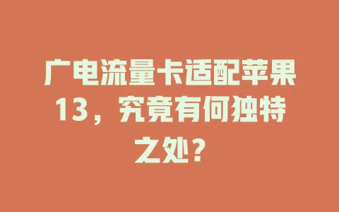 广电流量卡适配苹果13，究竟有何独特之处？