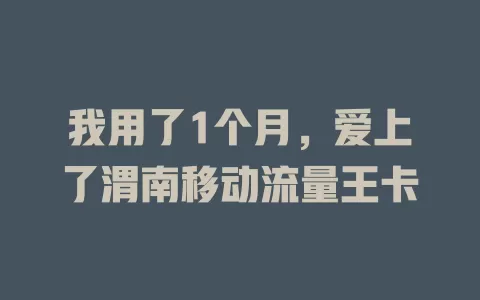 我用了1个月，爱上了渭南移动流量王卡