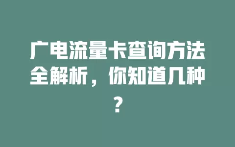 广电流量卡查询方法全解析，你知道几种？