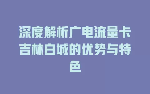 深度解析广电流量卡吉林白城的优势与特色
