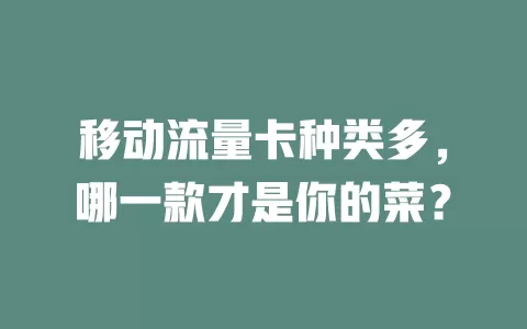 移动流量卡种类多，哪一款才是你的菜？