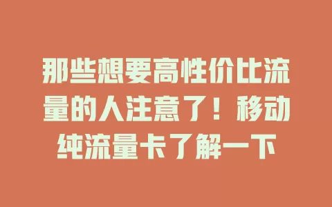 那些想要高性价比流量的人注意了！移动纯流量卡了解一下