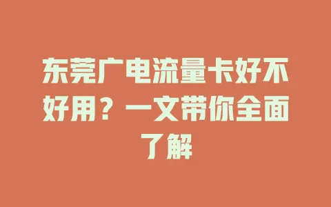 东莞广电流量卡好不好用？一文带你全面了解