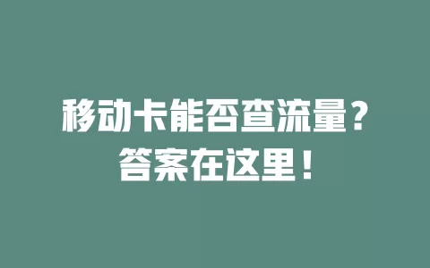 移动卡能否查流量？答案在这里！