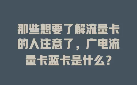 那些想要了解流量卡的人注意了，广电流量卡蓝卡是什么？