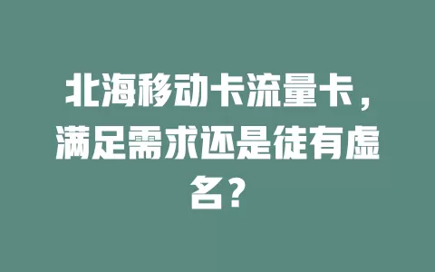 北海移动卡流量卡，满足需求还是徒有虚名？