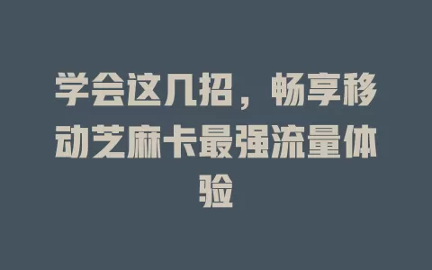 学会这几招，畅享移动芝麻卡最强流量体验