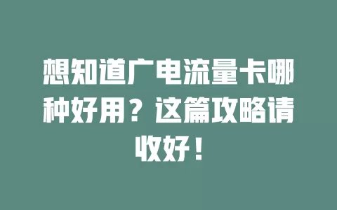 想知道广电流量卡哪种好用？这篇攻略请收好！
