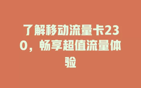 了解移动流量卡230，畅享超值流量体验