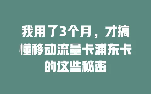 我用了3个月，才搞懂移动流量卡浦东卡的这些秘密