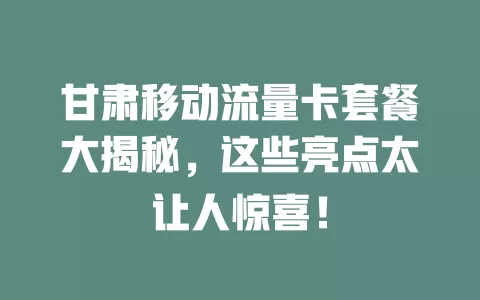 甘肃移动流量卡套餐大揭秘，这些亮点太让人惊喜！