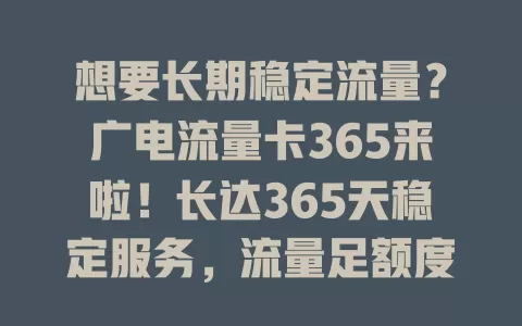 想要长期稳定流量？广电流量卡365来啦！长达365天稳定服务，流量足额度可观，网络质量优，畅享数字生活无拘无束