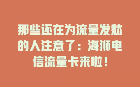 那些还在为流量发愁的人注意了：海狮电信流量卡来啦！