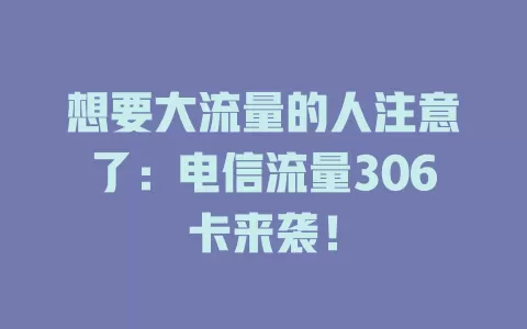 想要大流量的人注意了：电信流量306卡来袭！