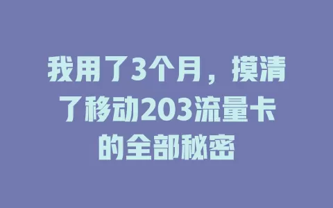 我用了3个月，摸清了移动203流量卡的全部秘密