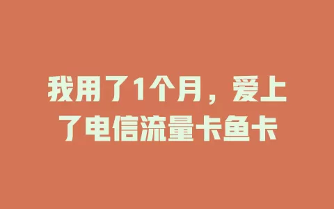 我用了1个月，爱上了电信流量卡鱼卡