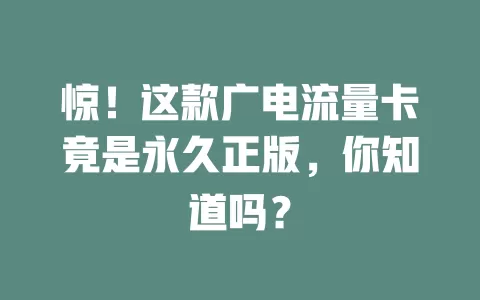 惊！这款广电流量卡竟是永久正版，你知道吗？