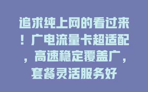 追求纯上网的看过来！广电流量卡超适配，高速稳定覆盖广，套餐灵活服务好