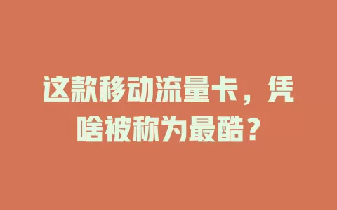 这款移动流量卡，凭啥被称为最酷？