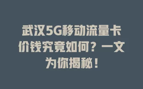武汉5G移动流量卡价钱究竟如何？一文为你揭秘！