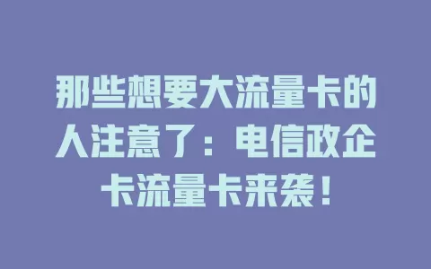 那些想要大流量卡的人注意了：电信政企卡流量卡来袭！