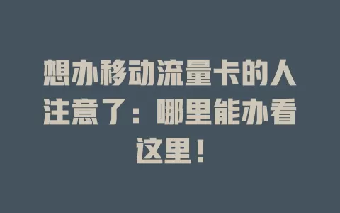 想办移动流量卡的人注意了：哪里能办看这里！