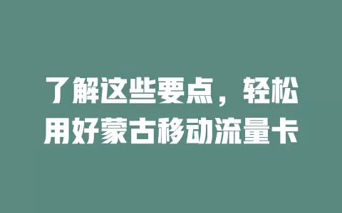 了解这些要点，轻松用好蒙古移动流量卡