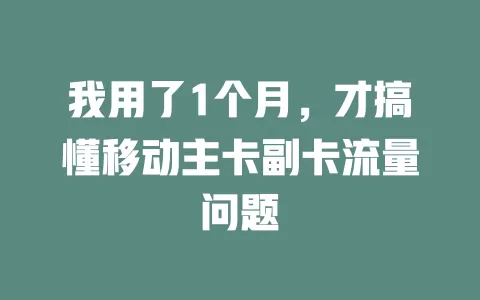 我用了1个月，才搞懂移动主卡副卡流量问题