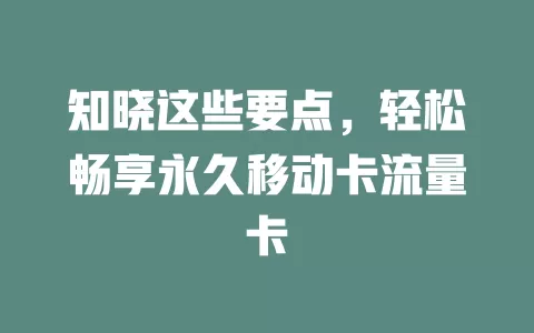 知晓这些要点，轻松畅享永久移动卡流量卡