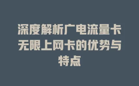 深度解析广电流量卡无限上网卡的优势与特点