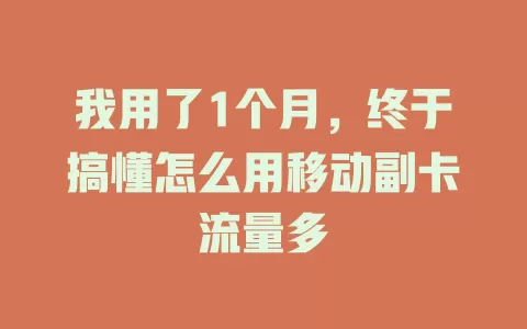 我用了1个月，终于搞懂怎么用移动副卡流量多