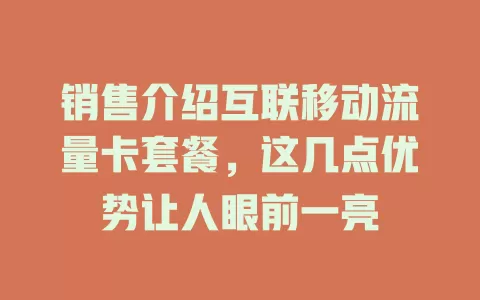 销售介绍互联移动流量卡套餐，这几点优势让人眼前一亮