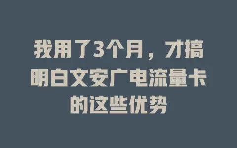 我用了3个月，才搞明白文安广电流量卡的这些优势