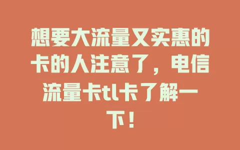 想要大流量又实惠的卡的人注意了，电信流量卡tl卡了解一下！