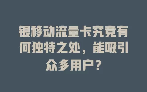 银移动流量卡究竟有何独特之处，能吸引众多用户？