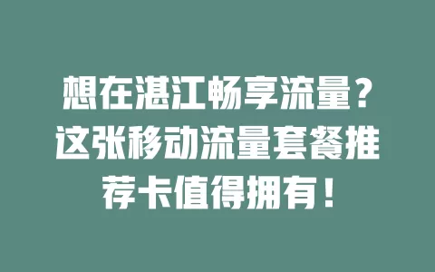 想在湛江畅享流量？这张移动流量套餐推荐卡值得拥有！