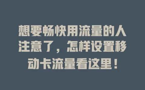 想要畅快用流量的人注意了，怎样设置移动卡流量看这里！