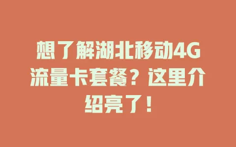 想了解湖北移动4G流量卡套餐？这里介绍亮了！