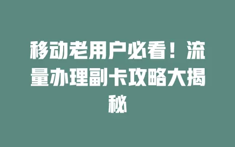 移动老用户必看！流量办理副卡攻略大揭秘