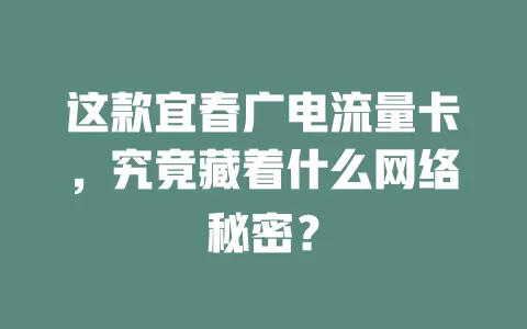这款宜春广电流量卡，究竟藏着什么网络秘密？