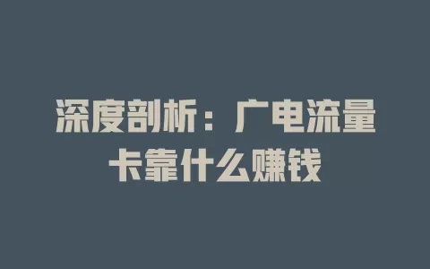 深度剖析：广电流量卡靠什么赚钱
